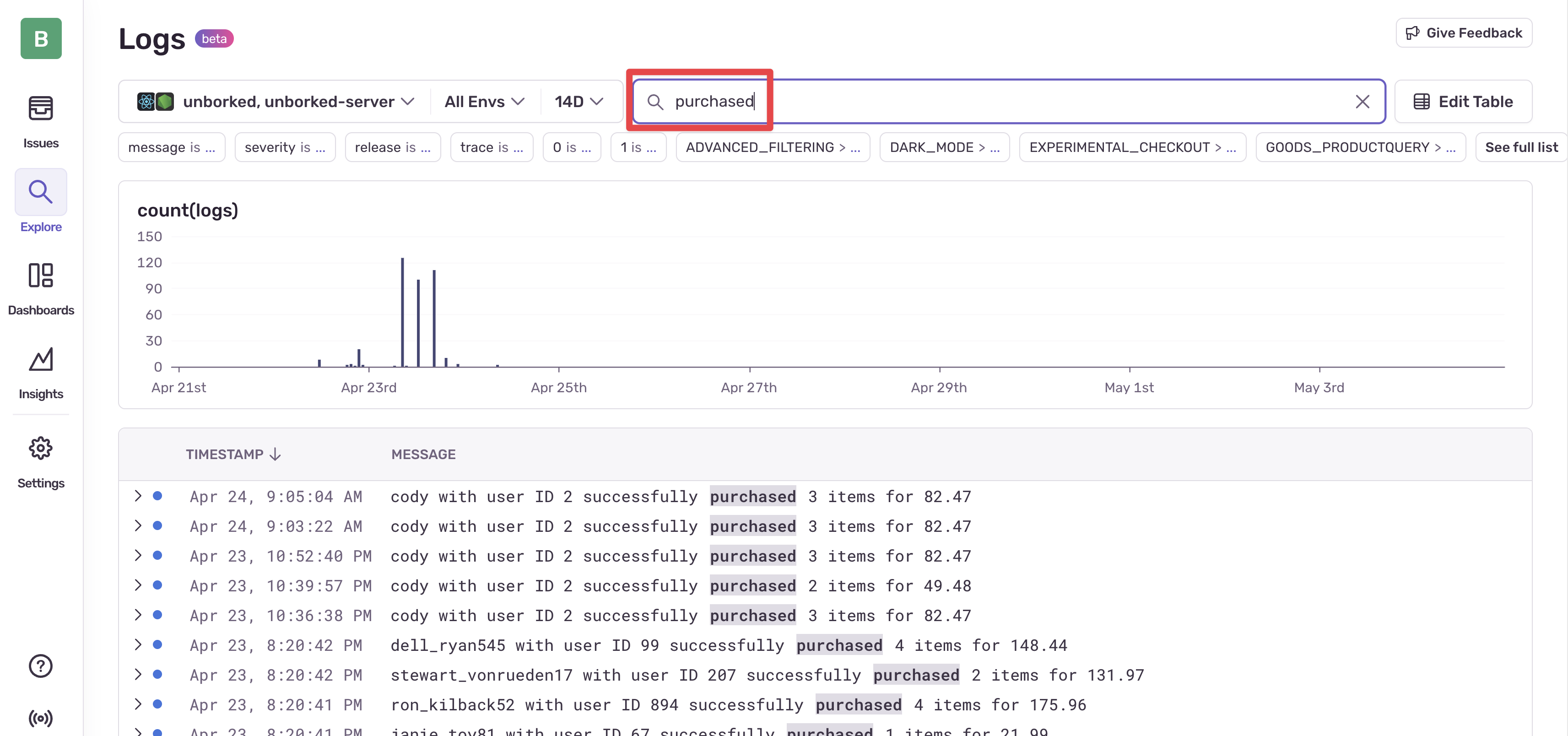 Raw Text Logs Search
