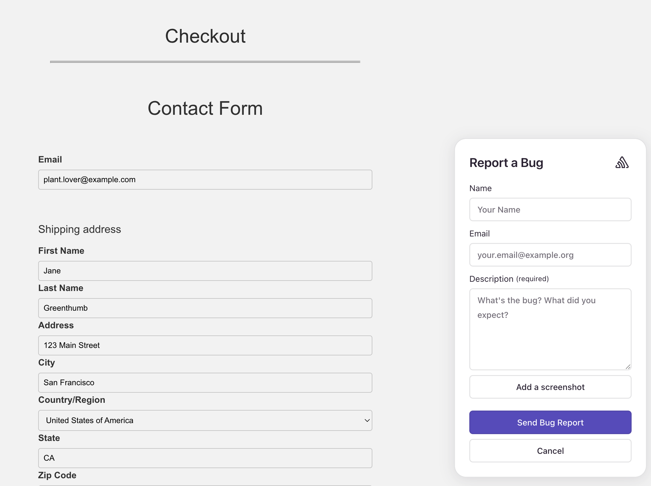 Feedback widget on checkout page