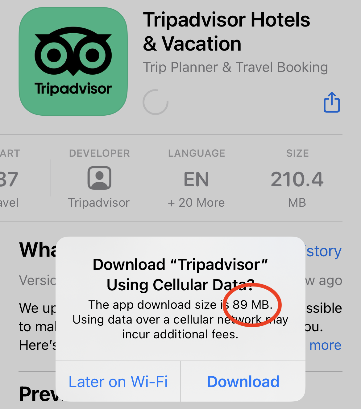Download size warning