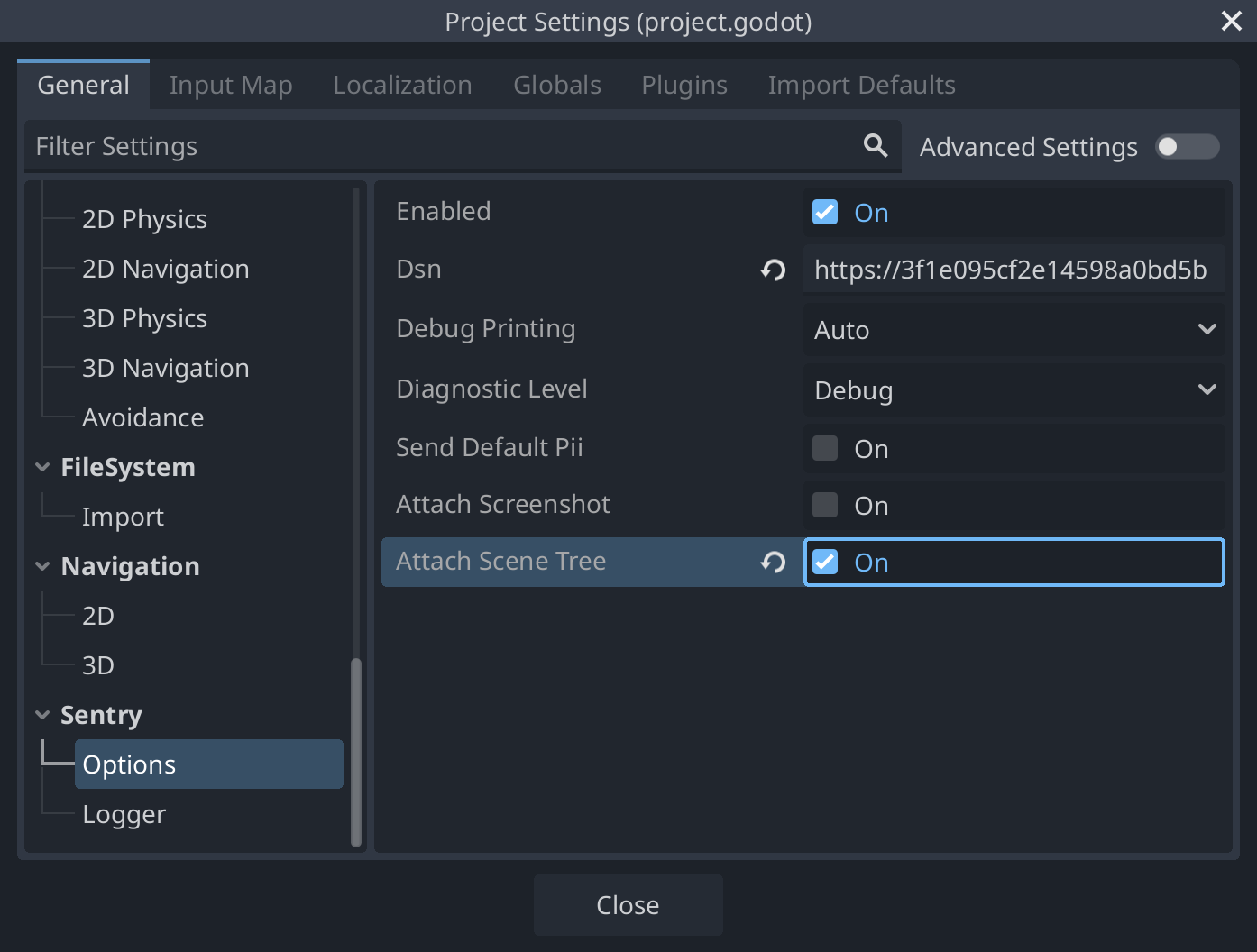 Project Settings Screenshot