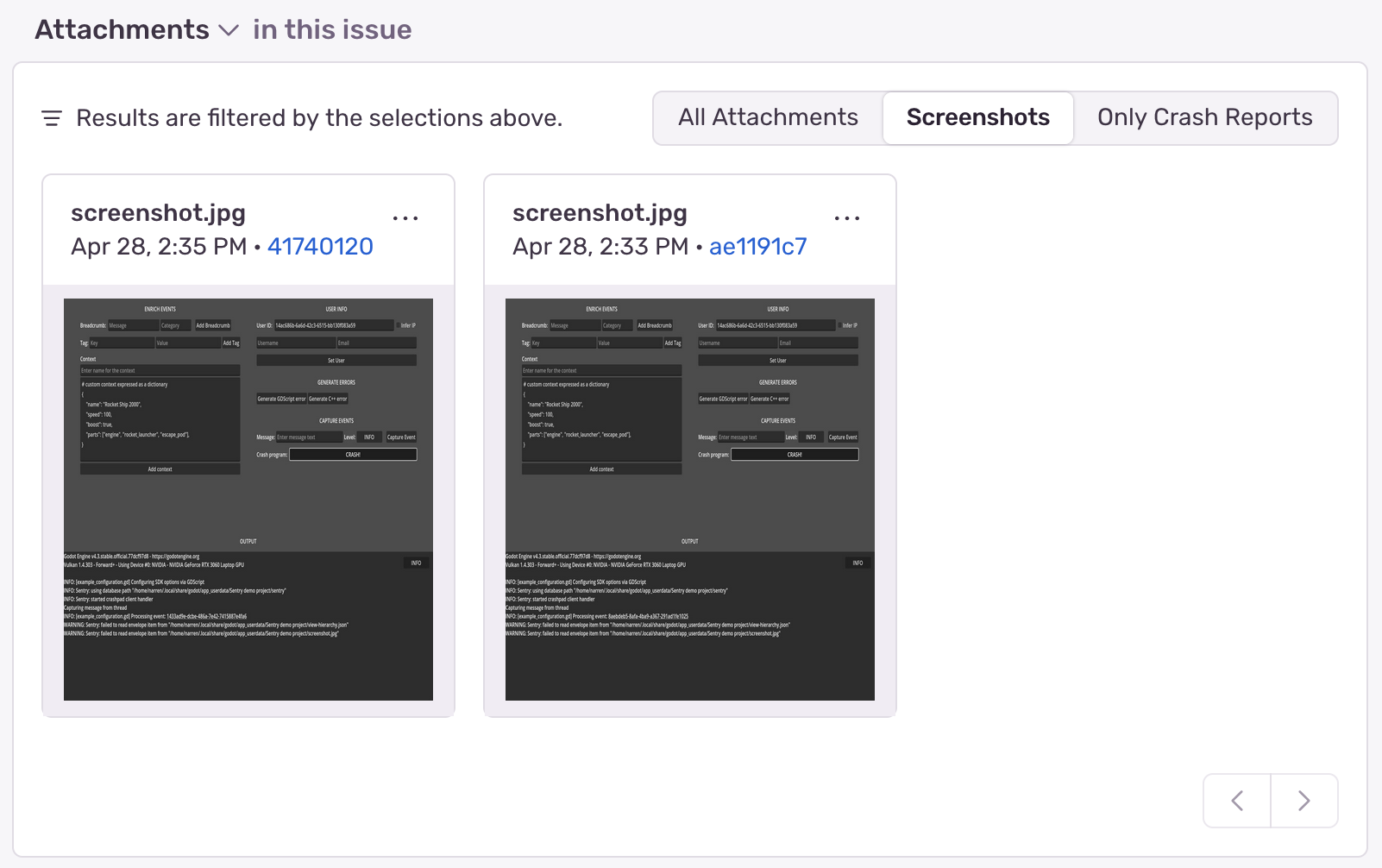 Screenshots List Example